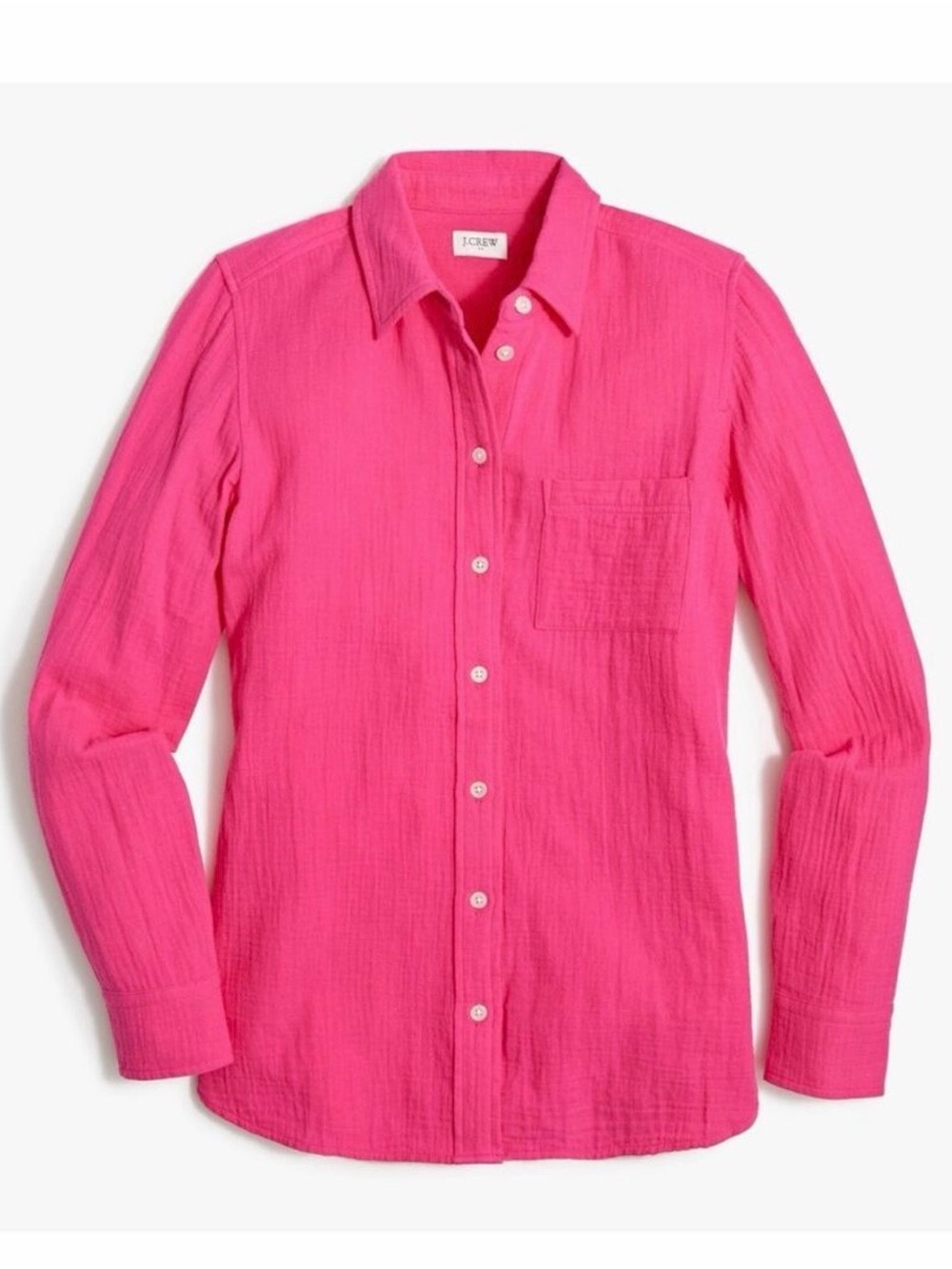 J Crew Fuschia Pink Cotton Gauze Button Up Shirt Long Sleeve